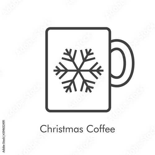Tiempo de navidad. Logotipo con taza de café con copo de nieve con lineas color gris