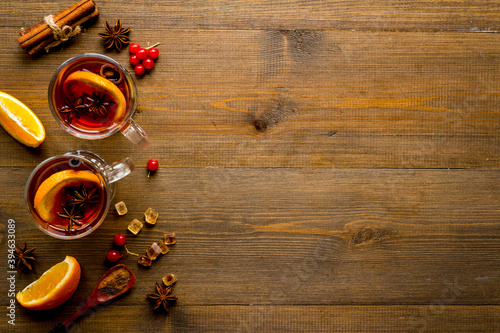 Christmas mulled red wine - hot drink with spices and fruits