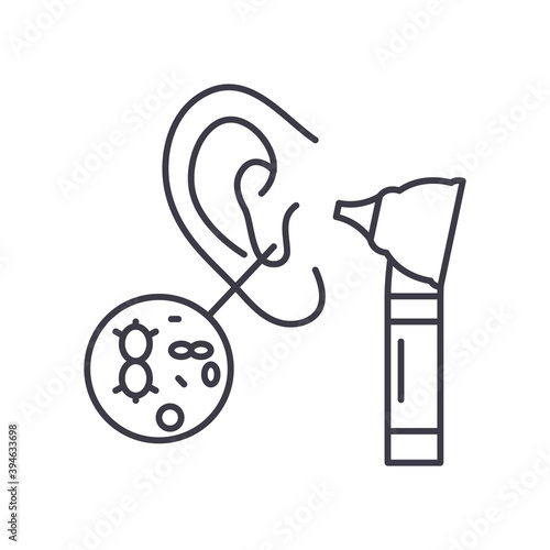 Ear infection icon, linear isolated illustration, thin line vector, web design sign, outline concept symbol with editable stroke on white background.