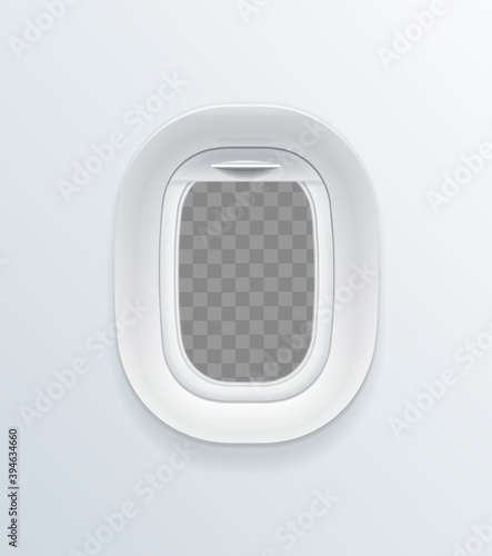 Realistic Detailed 3d Blank Airplane Window Template Mockup. Vector