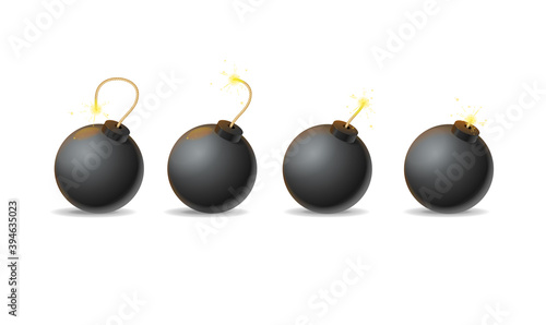 Realistic Detailed 3d Bomb Explosion Step Set. Vector
