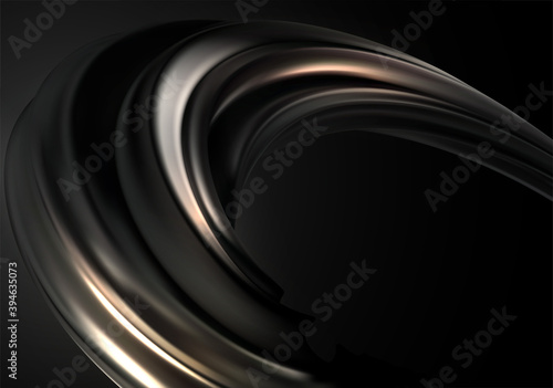 Abstract background with black gold 3d wave on black background for concept design. Realistic metalic swirl Wave flow. Vector illustration