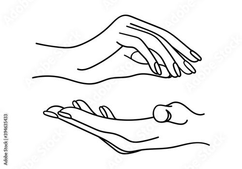 Two hands outline sketch. Female protecting hands. Vector illustration.