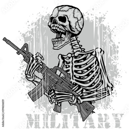 military sign with skeleton and guns, grunge vintage design t shirts