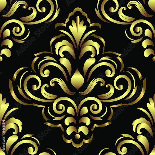 Golden wallpaper.  Damask seamless floral pattern on a black seamless background