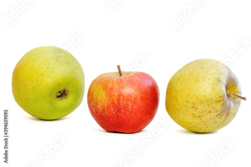  three apples on a white background in the center of red