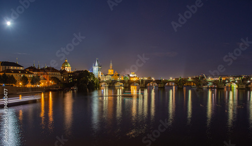 Scenic view of bridges on the Vltava river and historical center of Prague buildings and landmarks of old town Prague Czech Rapublic