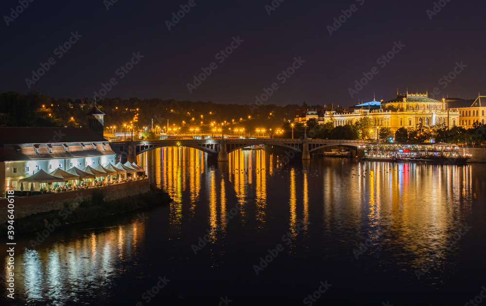 Scenic view of bridges on the Vltava river and historical center of Prague,buildings and landmarks of old town,Prague,Czech Rapublic