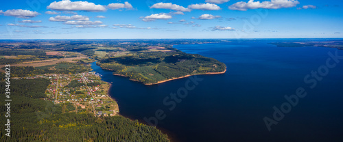Aerial panorama of the river of Kama in Russia. Votkinsk Reservoir
