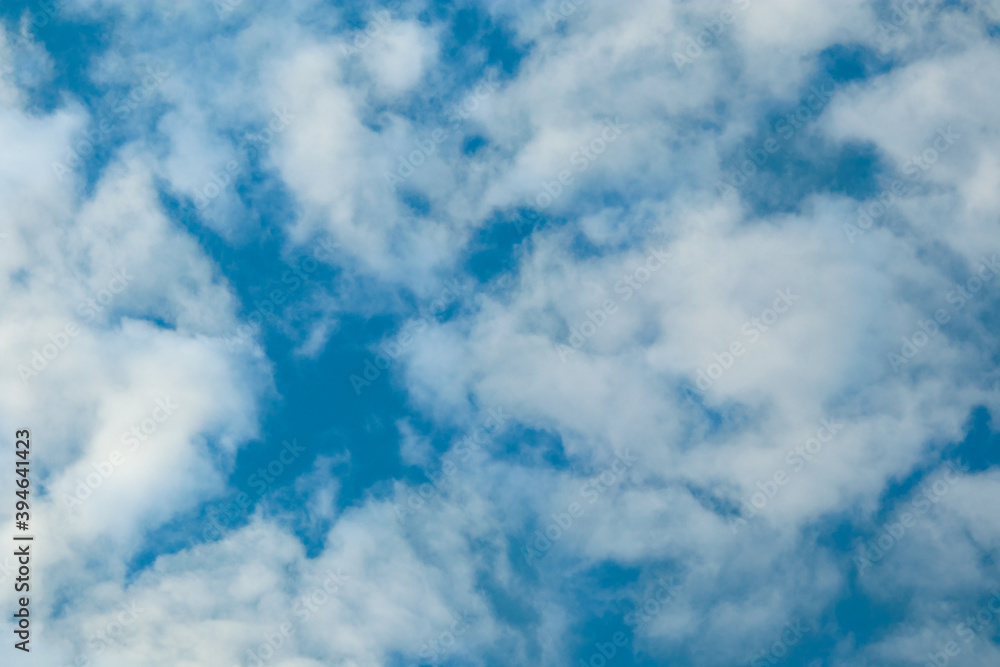 Obraz premium Fluffy cloud, beautiful summer. Clear cloudscape with cumulus clouds. Clean landscape environment, panoramic object. Smooth environmental atmosphere for wallpaper. Turquoise color