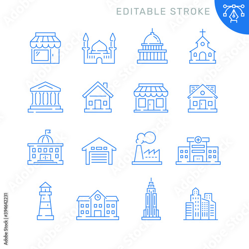 Building related icons. Editable stroke. Thin vector icon set