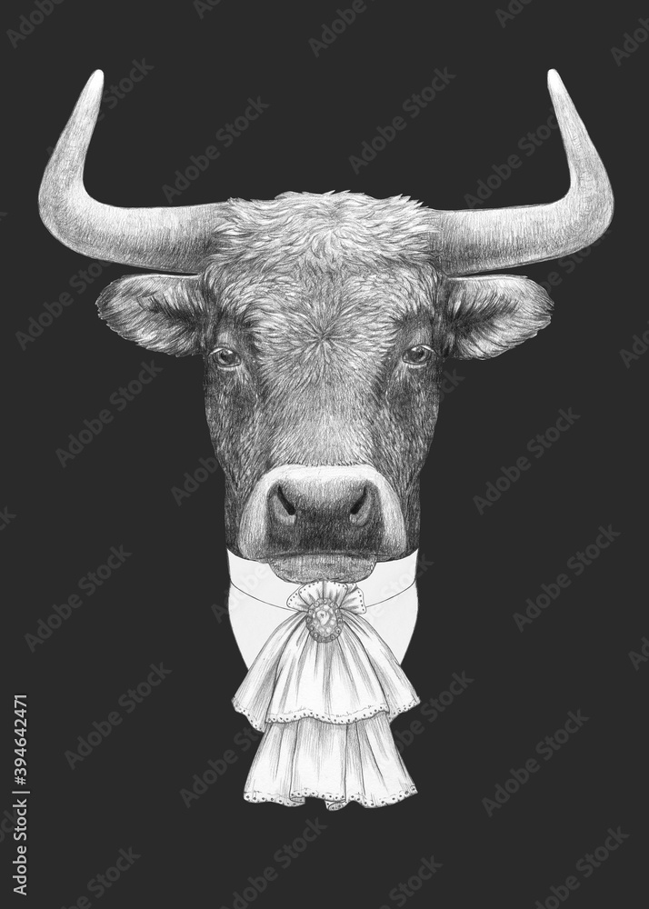 Naklejka premium Portrait of Aristocrat Bull. Hand-drawn illustration.