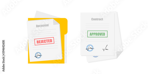 Office documents set. Approved, rejected. Modern flat illustration. Paper document page icons.
