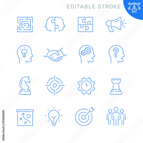 Business strategy related icons. Editable stroke. Thin vector icon set, black and white kit
