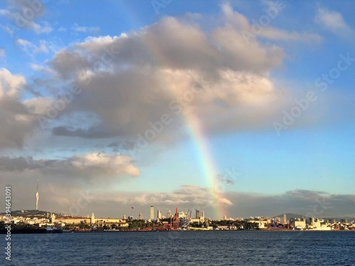 View of rainbow on the coastline of Istanbul, Turkey.