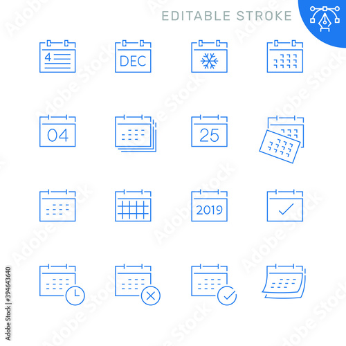 Calendar related icons. Editable stroke. Thin vector icon set
