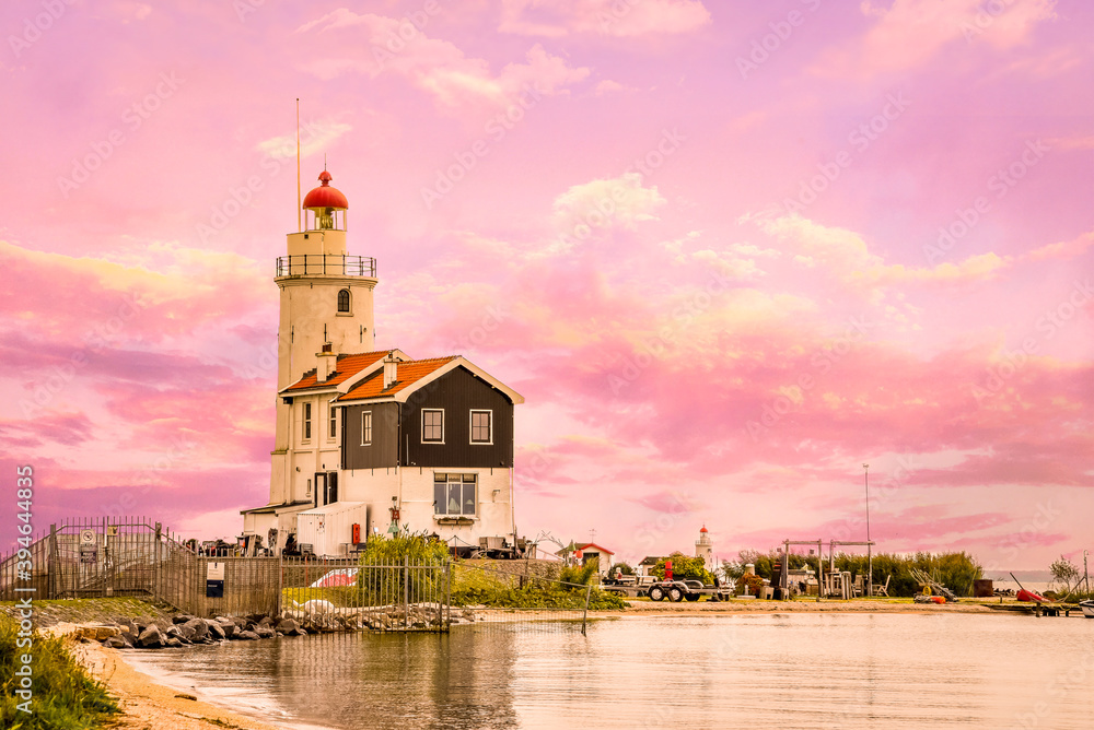 Marken, The Netherlands - September 26, 2020. The lighthouse of Marken, Holland