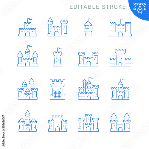 Castles related icons. Editable stroke. Thin vector icon set