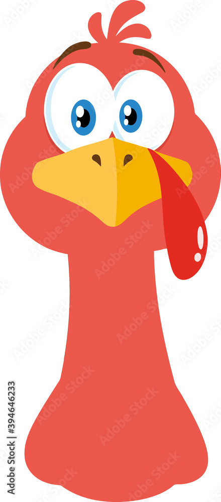 Fototapeta premium Thanksgiving Turkey Head Cartoon Character. Vector Illustration Flat Design Isolated On White Background