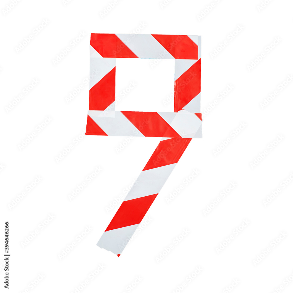 Obraz premium Number 9 is made of red and white warning tape. Isolated on white background