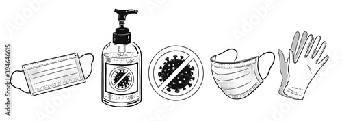 Vector illustration set of protection items