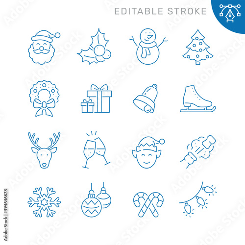Christmas and New Year related icons. Editable stroke. Thin vector icon set