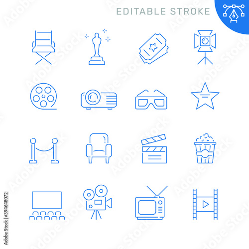 Cinema related icons. Editable stroke. Thin vector icon set