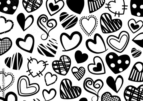 Hearts shape pattern paper, wallpaper, backdrop. Illustration cartoon doodle style.