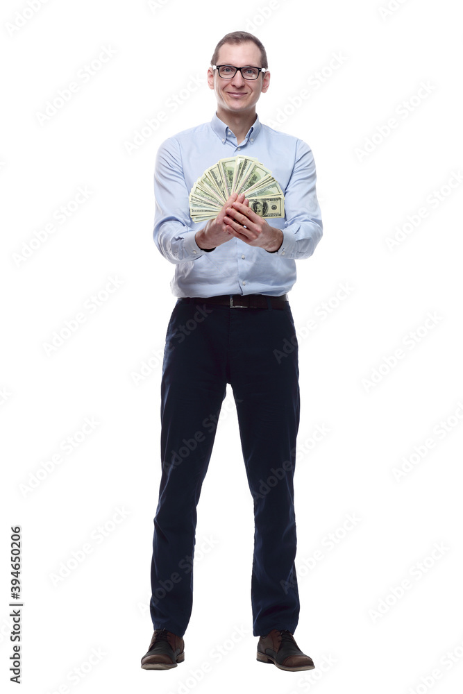 happy man with money bills. isolated on a white happy man with money bills. isolated on a white