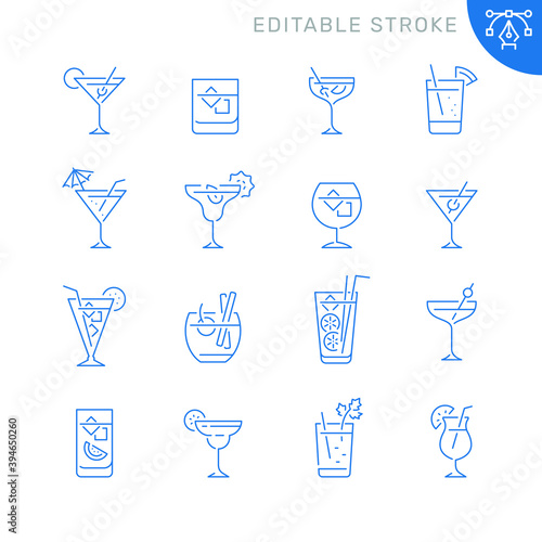 Cocktail related icons. Editable stroke. Thin vector icon set

