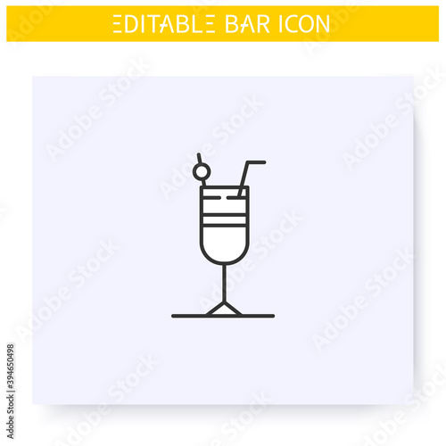 Cocktail glass line icon. Alcohol stemware. Party drink. Restaurant, bar menu. Summer long drink. Cocktail party and drinking establishment concept. Isolated vector illustration. Editable stroke 