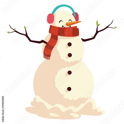 snowman with earmuffs and scarf character cartoon christmas on white background