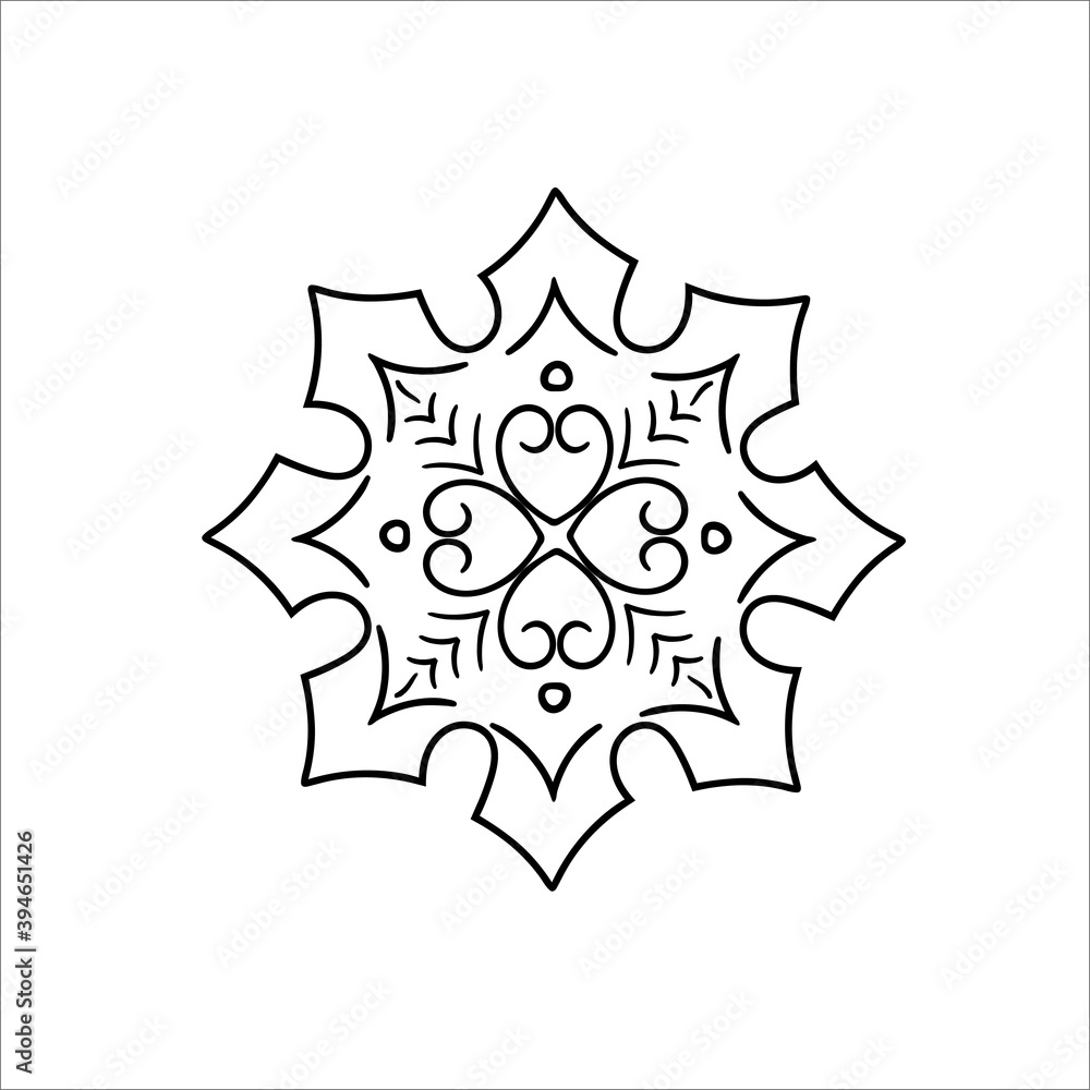 Christmas tree toy snowflake. Winter home decoration. Element New Year decor and comfort. Isolated vector object on a white background. Hand drawn  sketches in doodle style. 