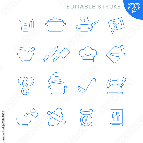 Cooking related icons. Editable stroke. Thin vector icon set