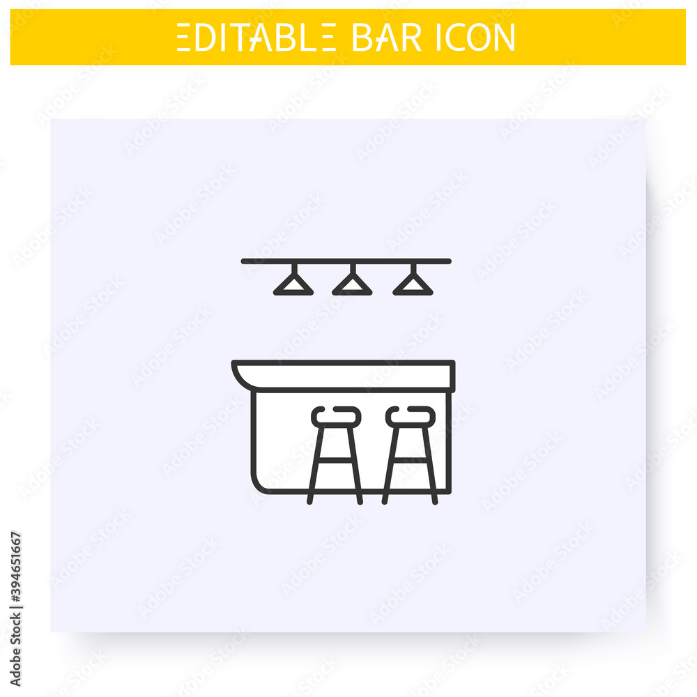 Bar counter line icon. Pub, diner, coffee shop, restaurant interior, furniture. Cocktail party and drinking establishment concept. Isolated vector illustration. Editable stroke Bar counter line icon. Pub, diner, coffee shop, restaurant interior, furniture. Cocktail party and drinking establishment concept. Isolated vector illustration. Editable stroke