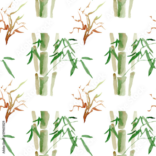 Fototapeta Naklejka Na Ścianę i Meble -  seamless pattern. watercolor bamboo branch pattern with bush