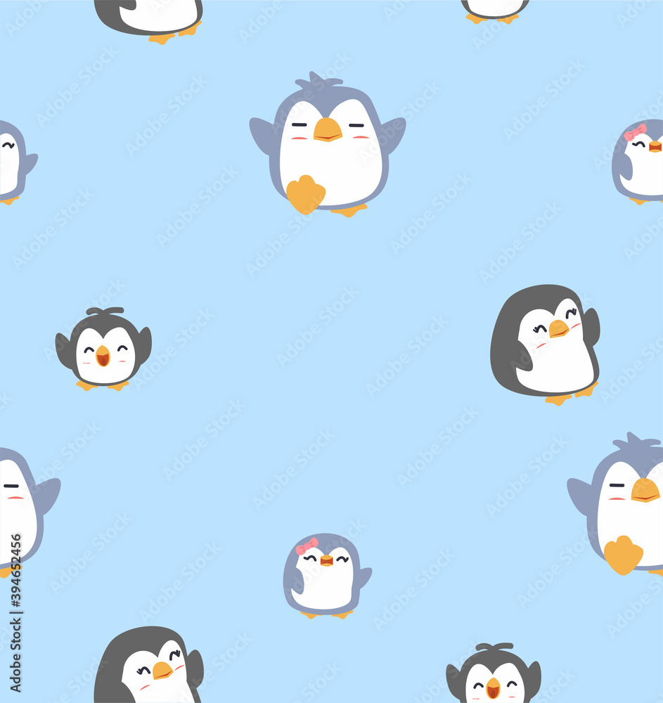 Cute family penguin seamless pattern