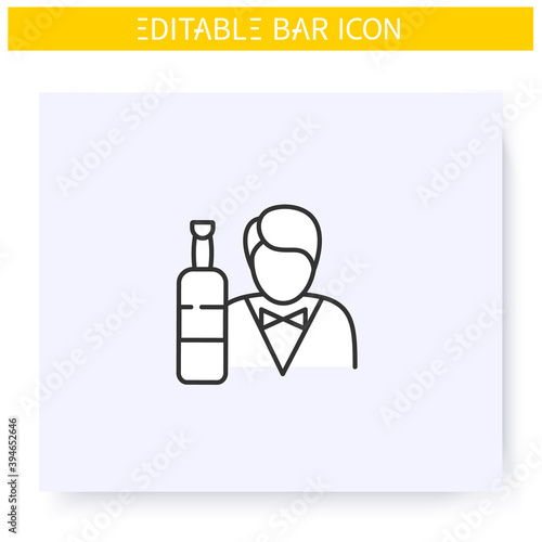 Barman line icon. Barista, waiter, sommelier. Restaurant, night club, bar worker. Cocktail party and drinking establishment concept. Isolated vector illustration. Editable stroke 