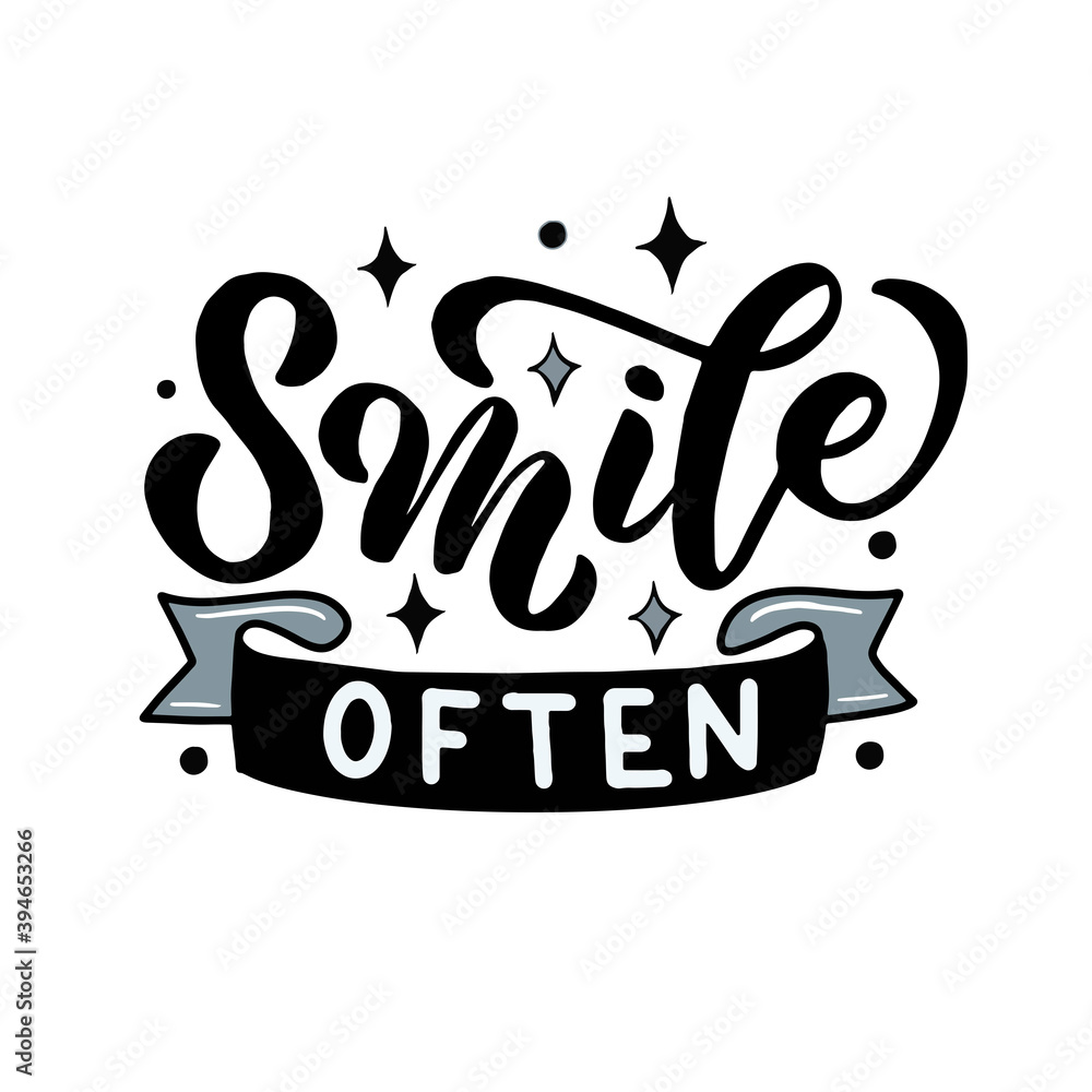Vector image with inscription - smile often - on a white background. For the design of postcards, posters, banners, notebook covers, prints for t-shirt, mugs, pillows