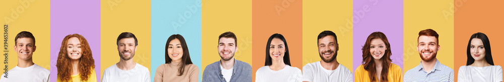 Collage Of Young People Portraits Posing On Bright Colored Backgrounds Collage Of Young People Portraits Posing On Bright Colored Backgrounds