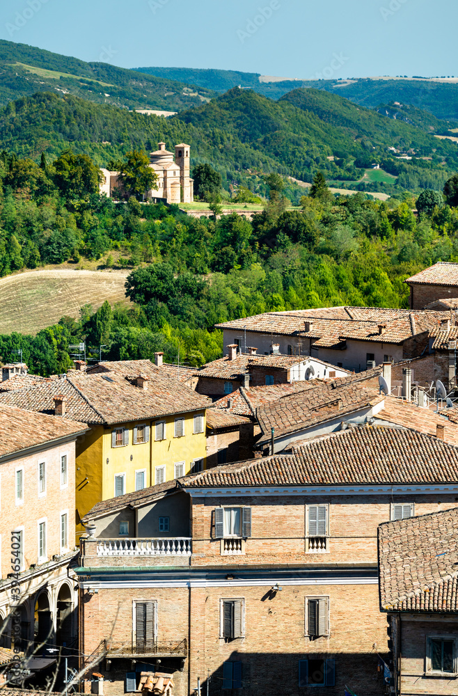 View of Saint Bernardino church from Urbino in Italy
