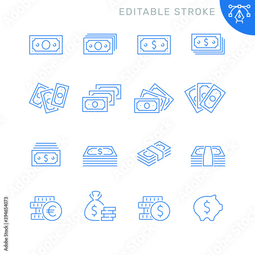 Currency related icons. Editable stroke. Thin vector icon set photo