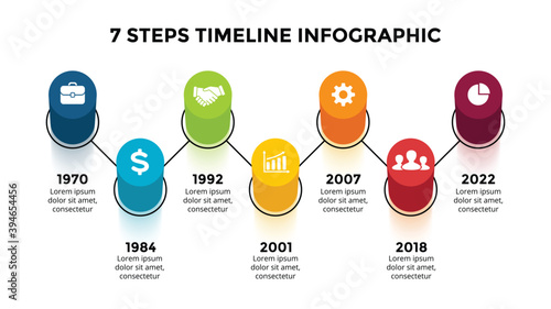 3D Vector Perspective Infographic. Presentation slide template. 7 step options. Timeline concept. Colorful creative info graphic design.