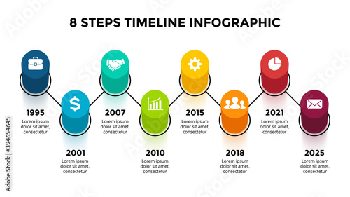 3D Vector Perspective Infographic. Presentation slide template. Timeline concept. 8 step options. View from above.