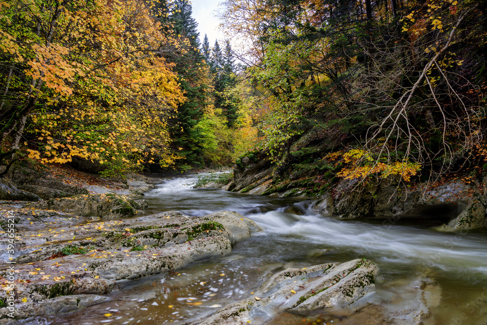 Cubo waterfall in Irati forest in Navarra, Spain