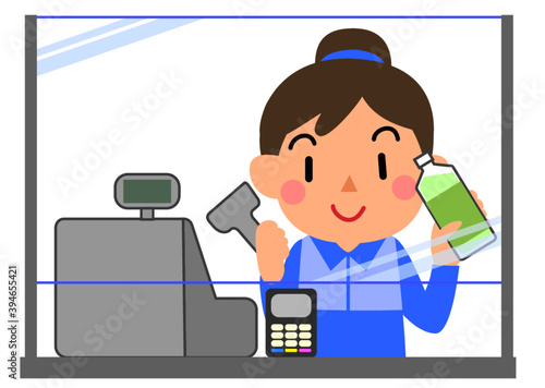 レジで働くコンビニの女性店員