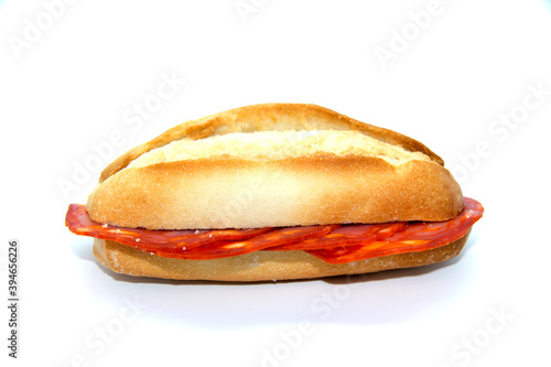 Chorizo sandwich on spanish pitufo bread mollete photo