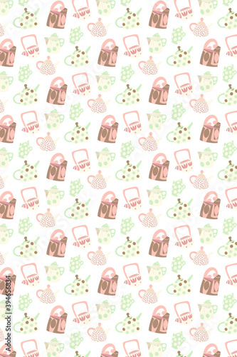 Vector pattern consisting of decorative teapots. Cute baby image. Printing on fabrics, postcards, fashionable texture