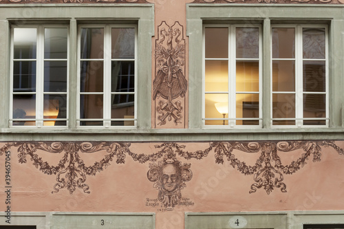 medieval house painted with fresco in the old town of Lucerne, Switzerland © hectorchristiaen