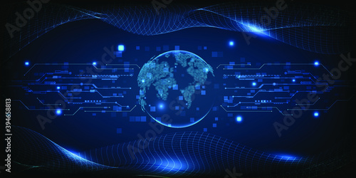 World connecting data future communication blue wave wire futuristic banner background and wallpaper.Vector illustration.